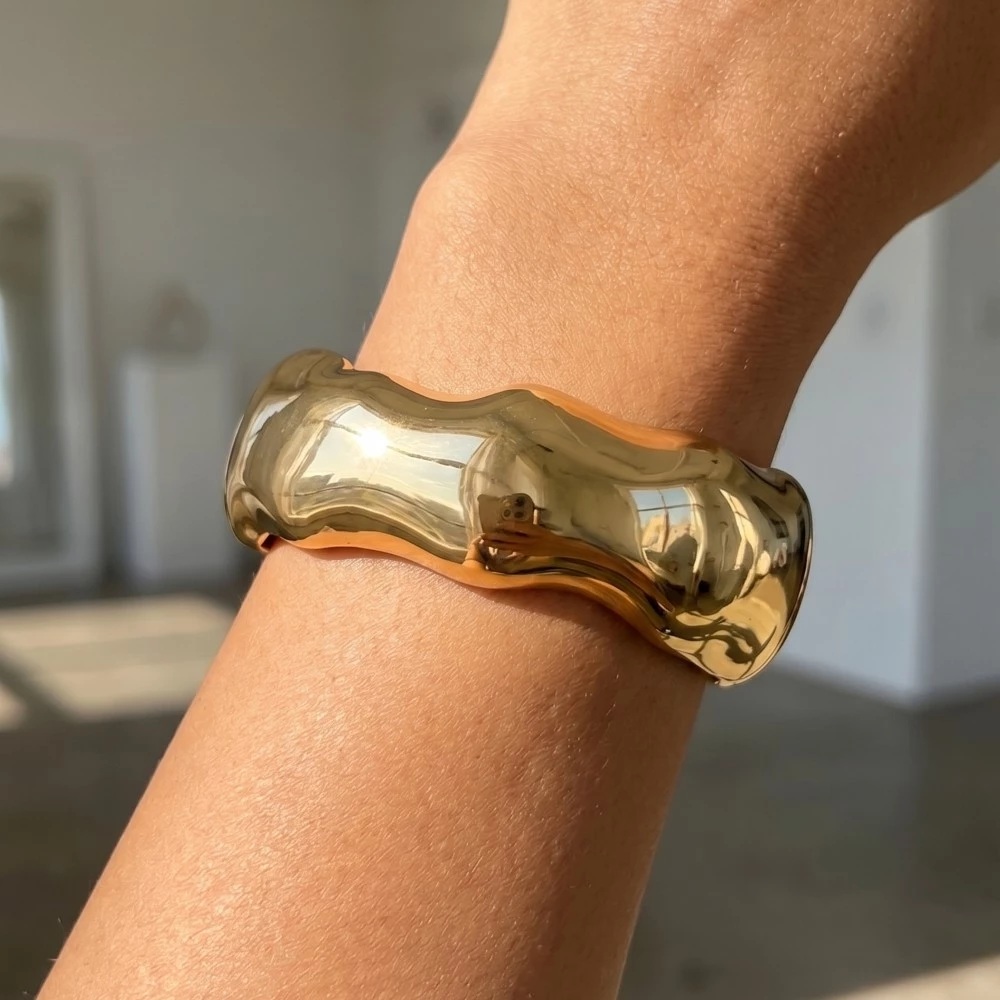 Warped Wide Hinge Bangle Bracelet