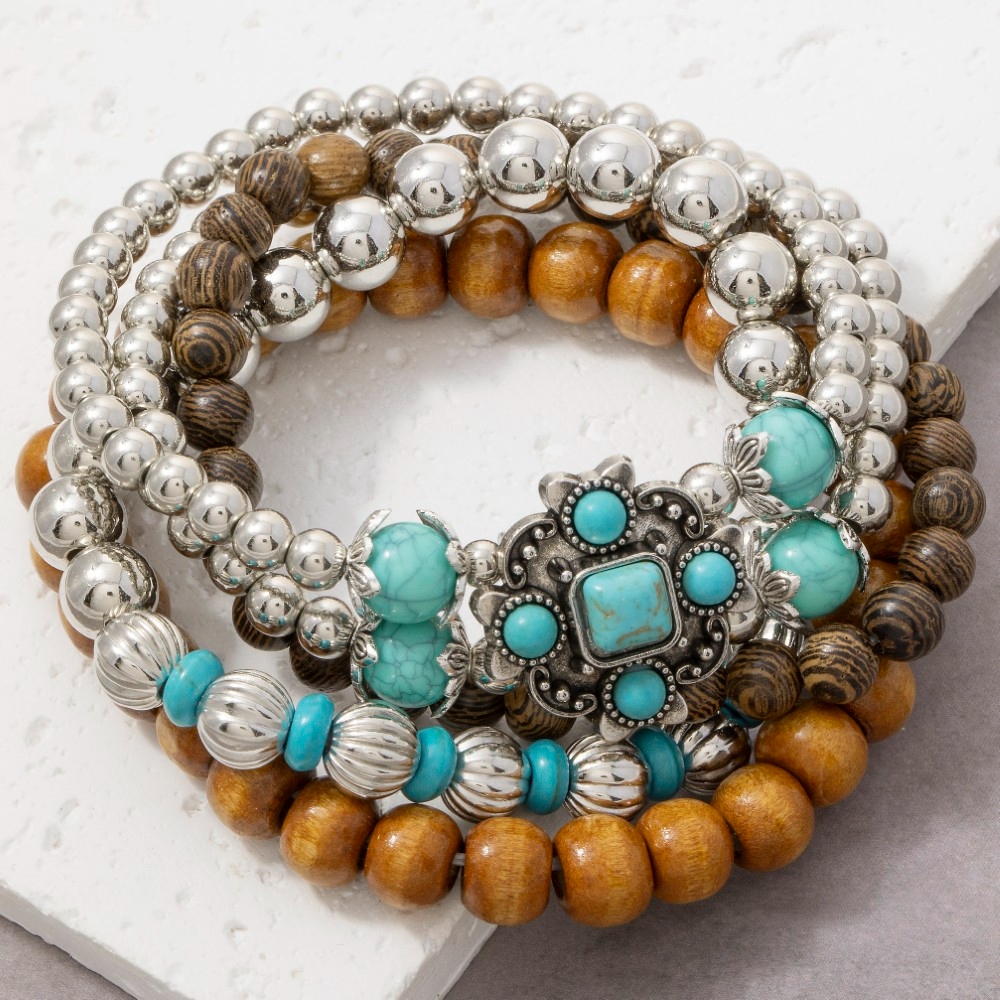 Western Beads And Charms Stackable Bracelet Set