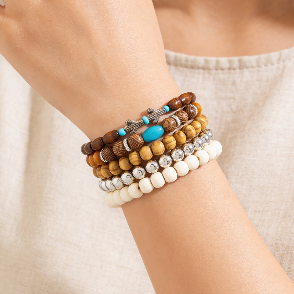 Assorted Western Cactus Beads Stackable Bracelet Set