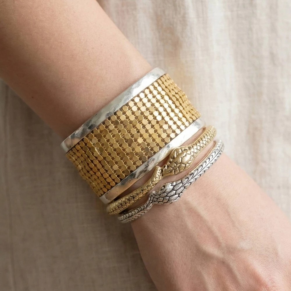 Two Tone Snake Cuff Bracelet