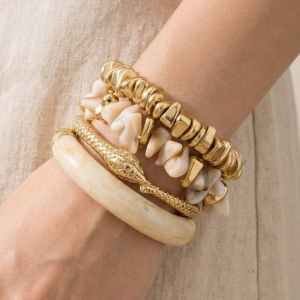 Assorted Stone Beads And Snake Bangle Bracelet