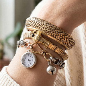 Chain Link Bangle Bracelet Watch Set