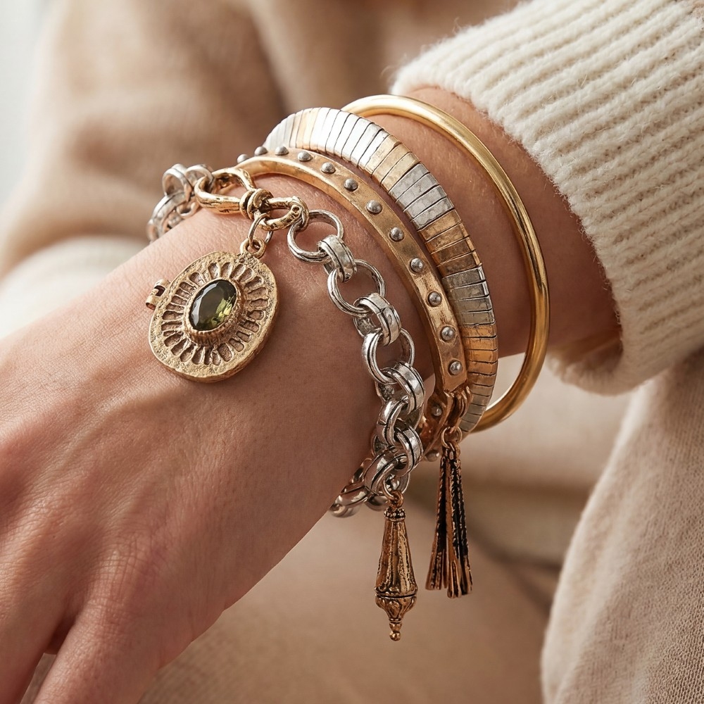 Chain Link Bangle Bracelet Set