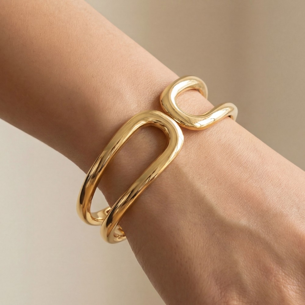 Sculpted Metal Infinity Hinged Bangle Bracelet