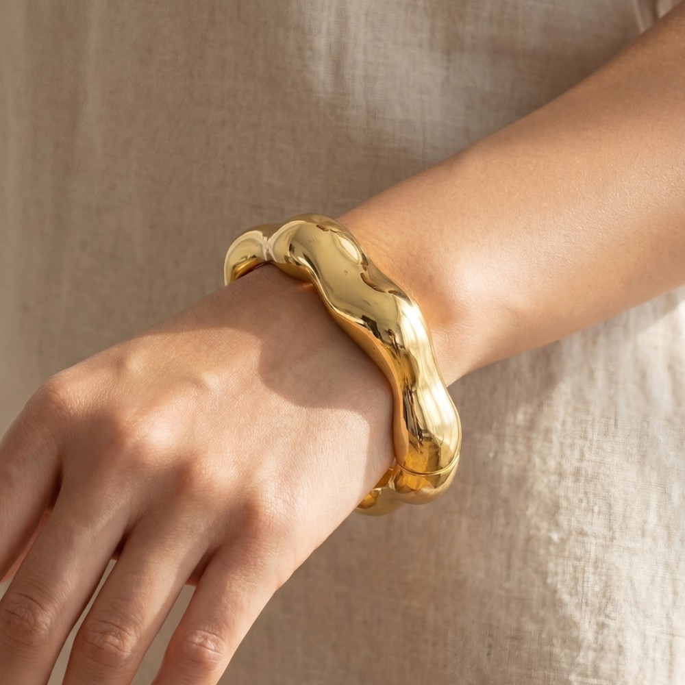 Sculpted Wave Hinged Bangle Bracelet