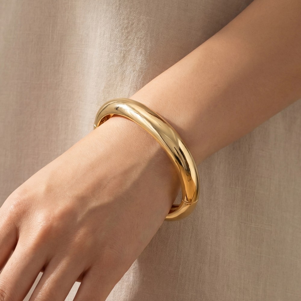 Metallic Curved Sculptural Bangle Bracelet