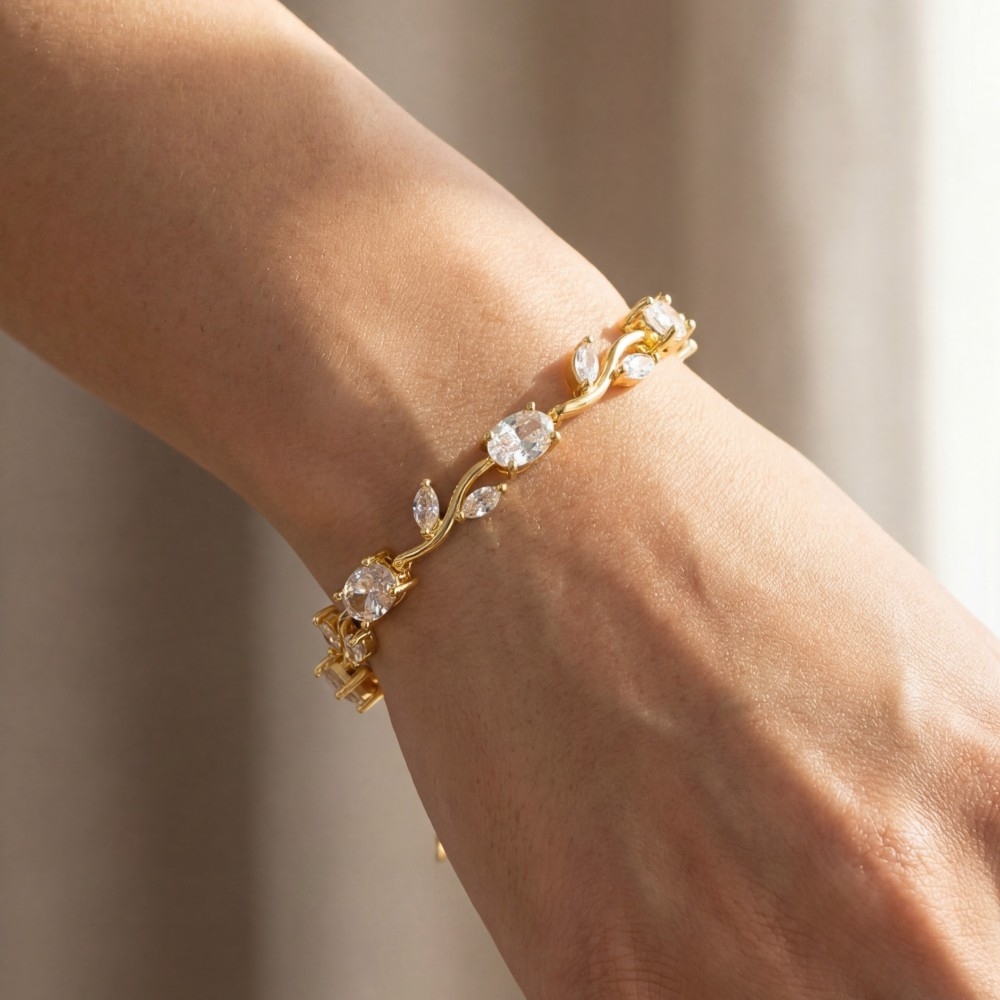 Cz Leaf Vine Link Bracelet