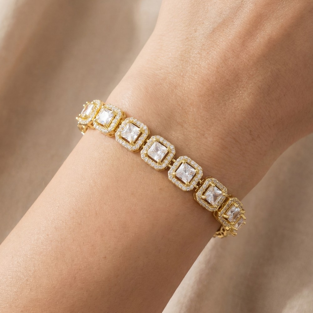 Square Cz Chain Link Bracelet