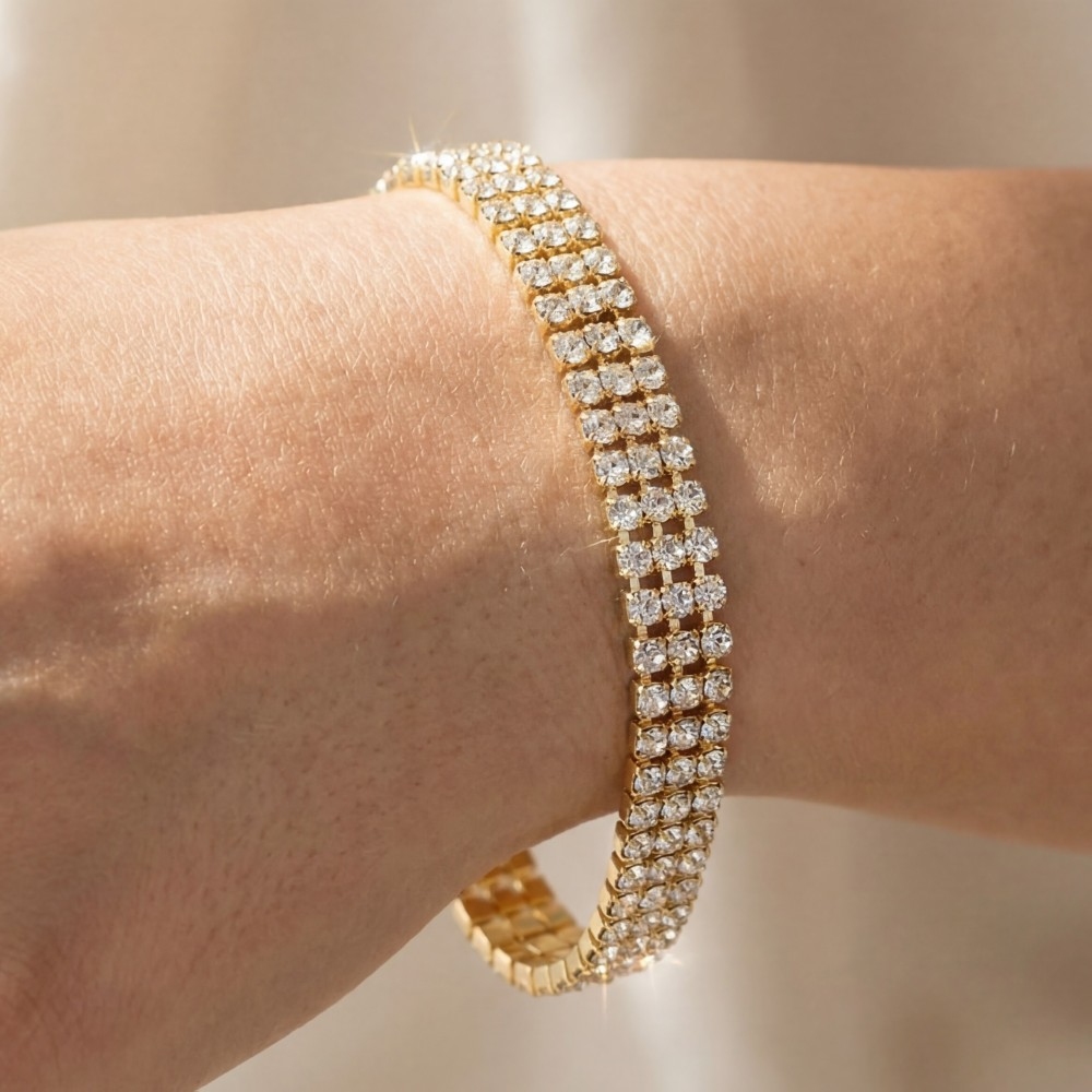 Pave Three Row Chain Link Bracelet