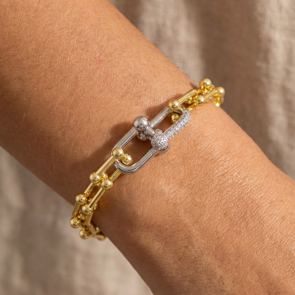 Two Tone Horseshoe Chain Link Bracelet