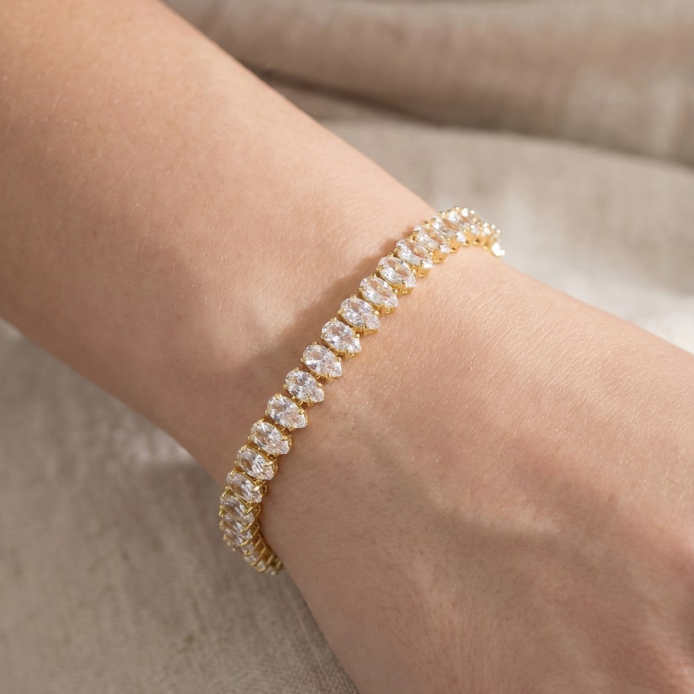Cz Teardrop Chain Link Bracelet