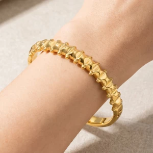 Gold Dipped Pyramid Spike Studded Bangle Bracelet