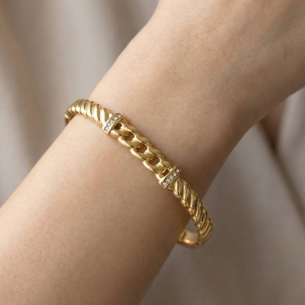 Stainless Steel Chain Detail Bangle Bracelet