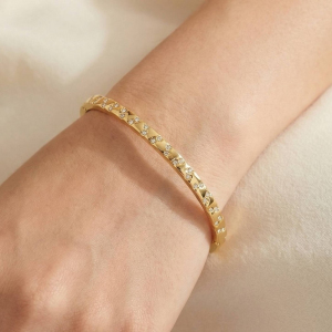 Stainless Steel Cz Studded Bangle Bracelet