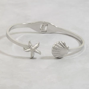 Stainless Steel Starfish And Shell Cuff Bracelet