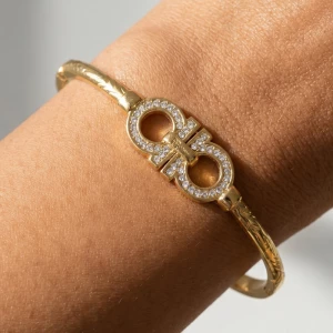 Stainless Steel Double Circle Cz Bangle Bracelet