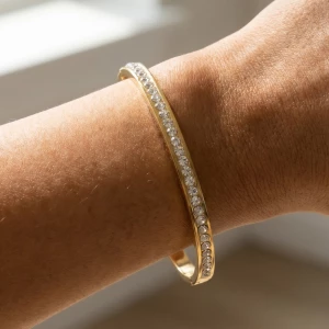 Stainless Steel Round Cz Channel Bangle Bracelet
