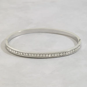 Stainless Steel Round Cz Channel Bangle Bracelet
