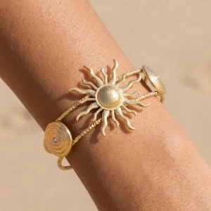 Stainless Steel Celestial Sun Cuff Bracelet