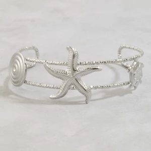 Stainless Steel Starfish And Turtle Cuff Bracelet