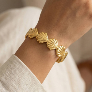 Stainless Steel Seashell Open Cuff Bracelet