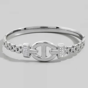 Gold Dipped Mariner Link Cz Connector Bracelet