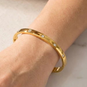 Gold Dipped Cz Station Bangle Bracelet