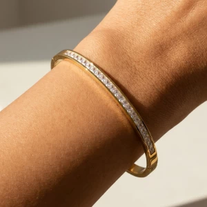 Stainless Steel Princess Cut Cz Bangle Bracelet