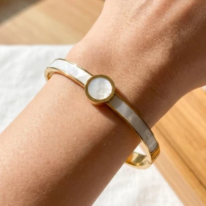 Gold Dipped Enamel Opal Stone Bangle Bracelet