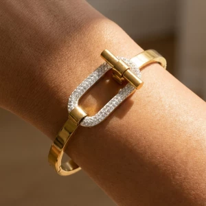 Stainless Steel Pave Crystal Link Toggle Bracelet
