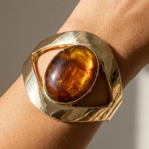 Openwork Oval Cabochon Cuff Bracelet