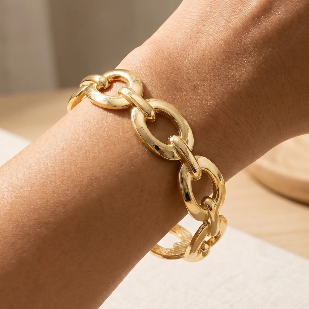Oversized Flat Oval Open Link Chain Bracelet