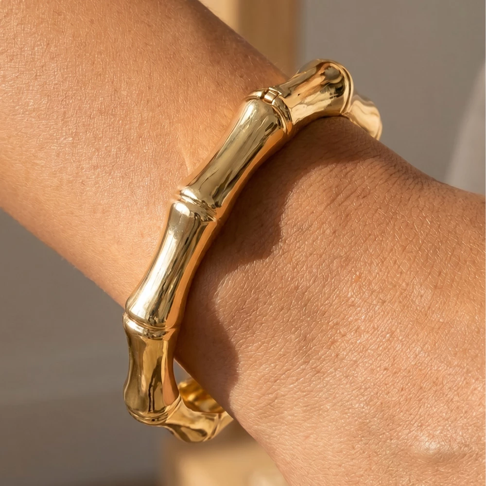 Round Bamboo Knuckle Hinged Bangle Bracelet