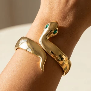 Snake Wrap Hinged Cuff Bracelet With Cz Eyes