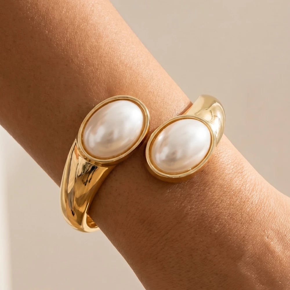 Bold Oval Cabochon End Bypass Hinged Bracelet