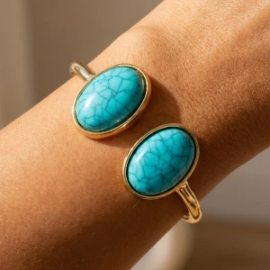 Turquoise Oval Cabochon Bypass Hinged Bracelet