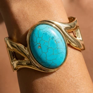 Turquoise Stone Wide Wing Cutout Cuff Bracelet