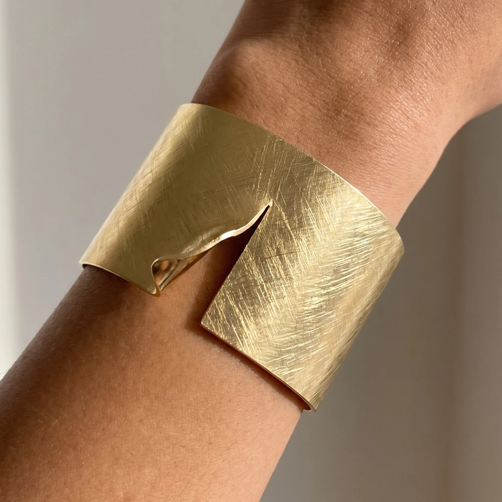 Cross Hatch Stainless Steel Wide Cuff Bracelet