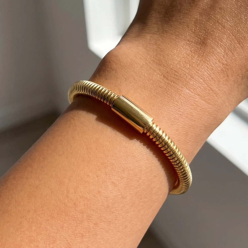 Flexible Coil Spring Barrel Clasp Bangle Bracelet