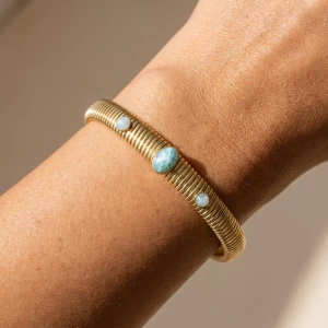 Ribbed Stretch Bangle Bracelet With Stone Accents