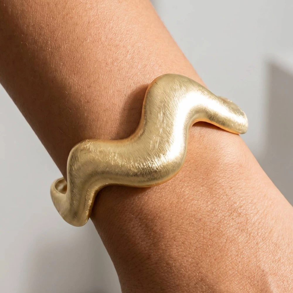 Sculptural Wave Stainless Steel Open Cuff Bracelet