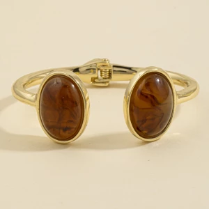 Double Cabochon Open Cuff Bracelet