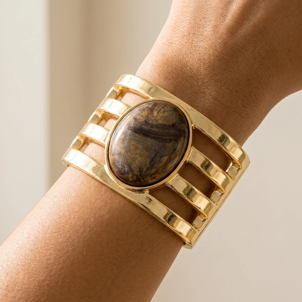 Wide Cabochon Ladder Cuff Bracelet