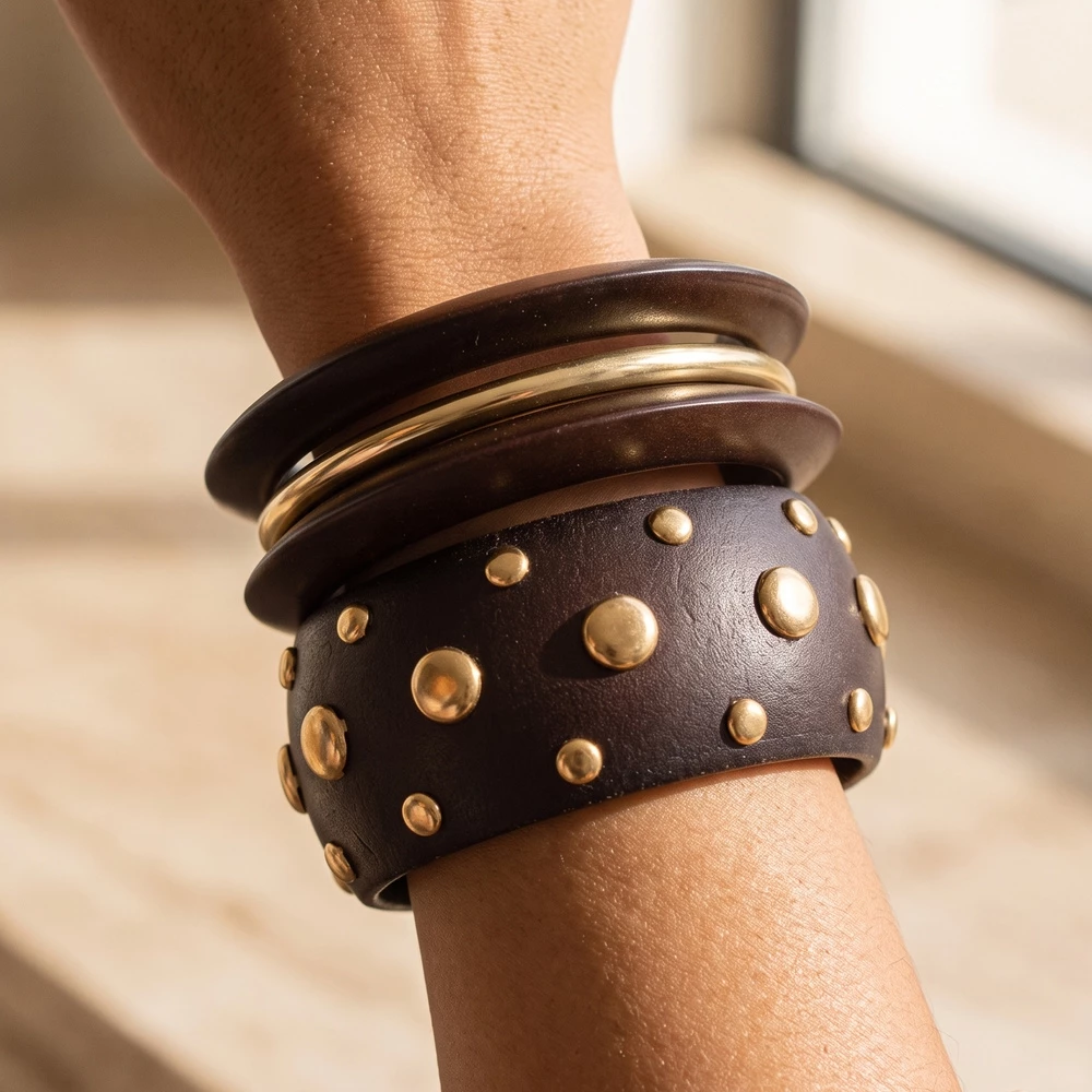 Studded Cuff And Bangle Bracelet Set