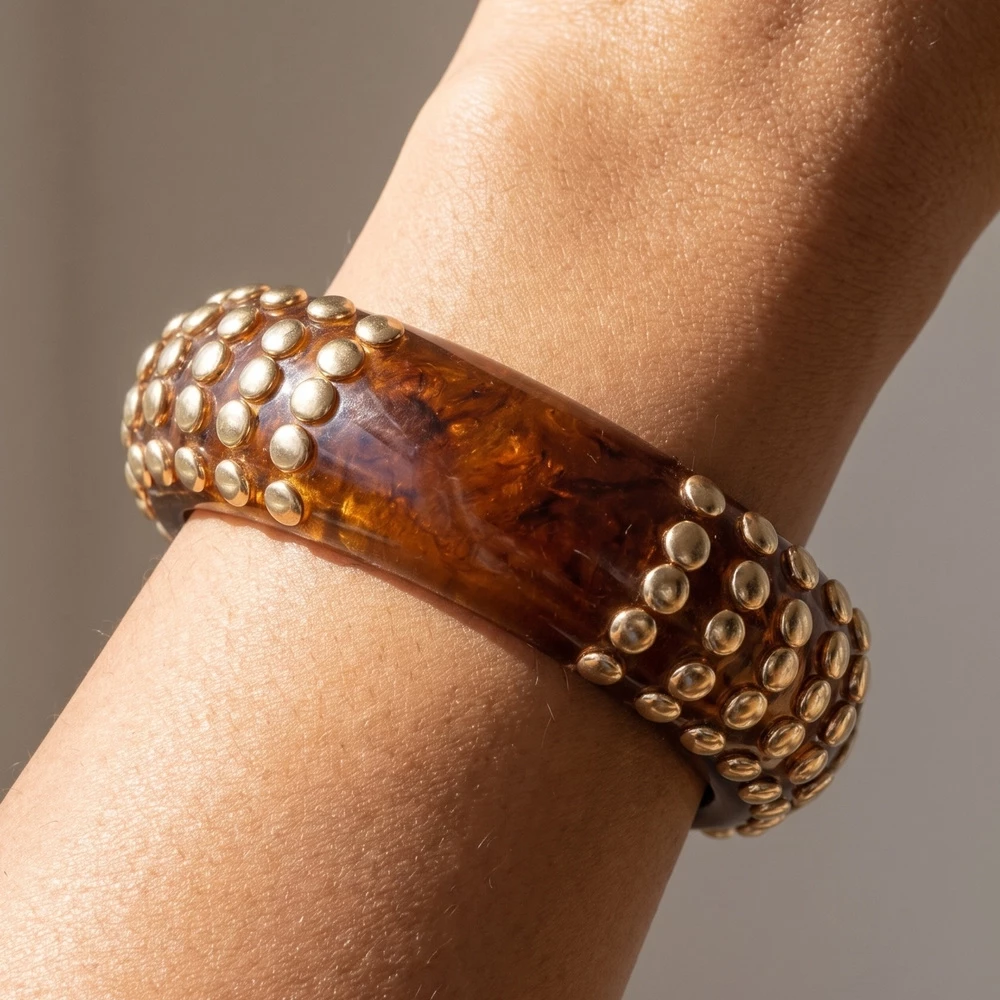 Marbled Bangle With Beaded Stud Rows