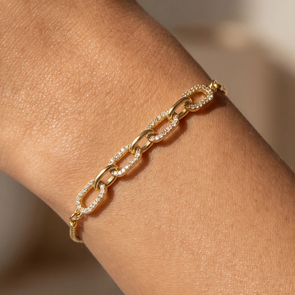 Pave Interlocked Oval Link Bolo Bracelet