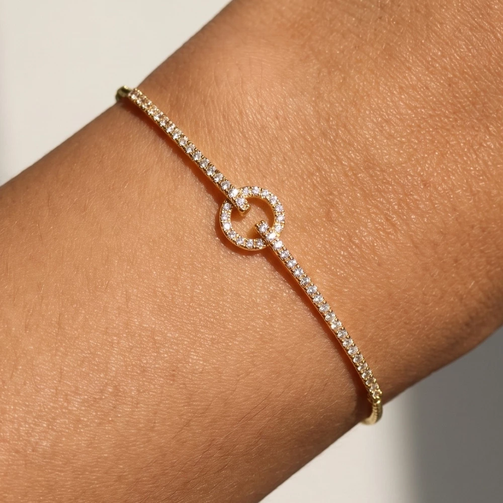Pave Cz Circle Bar Slider Bracelet