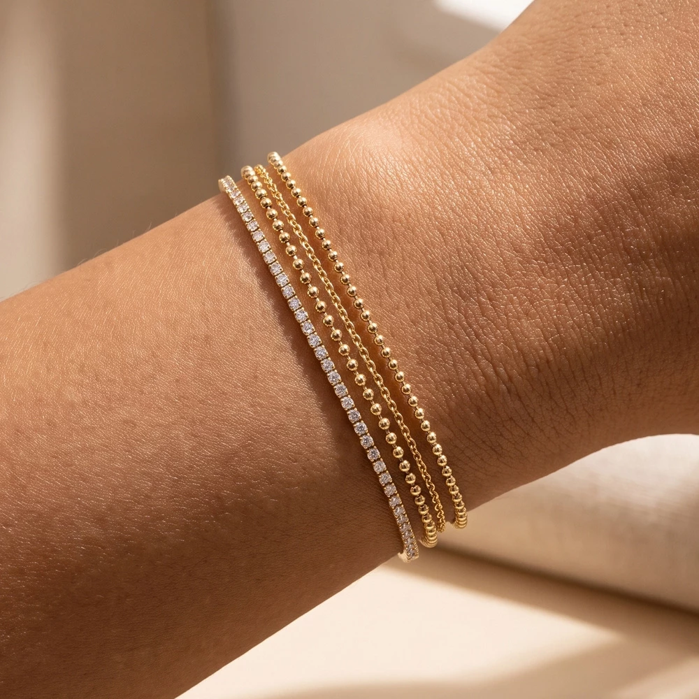 Four Strand Layered Chain And Crystal Bracelet