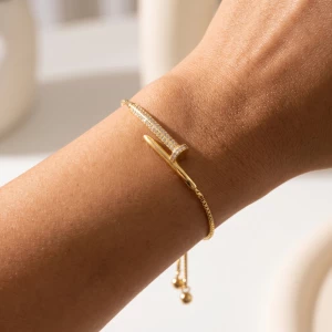 Pave Cz Nail Adjustable Bolo Bracelet