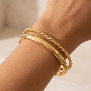 Twisted Rope And Dome Double Cuff Bracelet